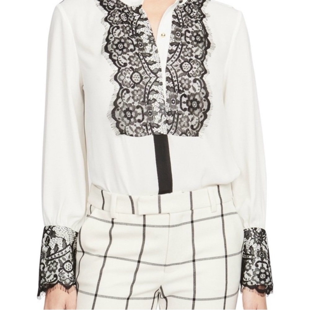 Rachel Roy Collection Plus Size 14W Lace Trim Blouse – Black & White